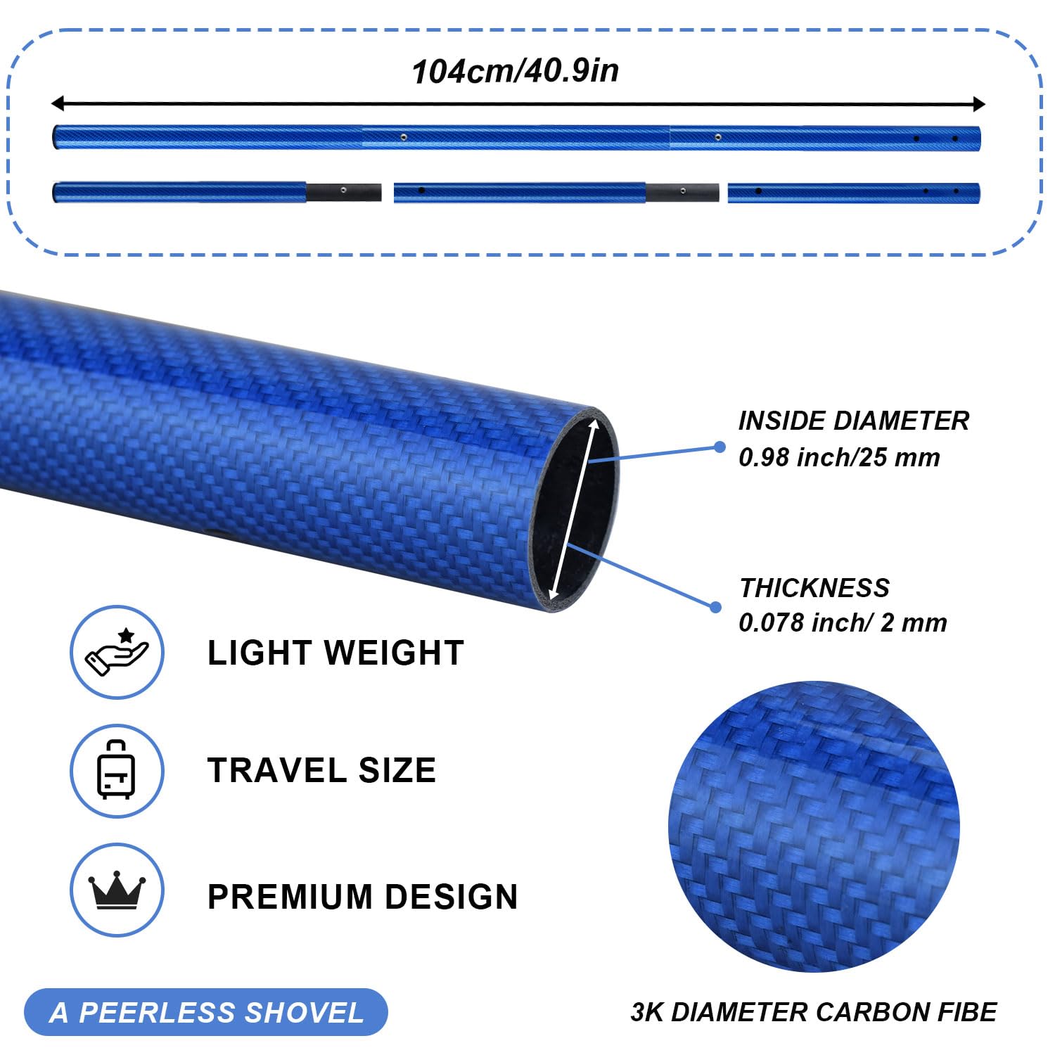 A peerless shovel carbon fiber handle closeup lightweight grip for long hunts