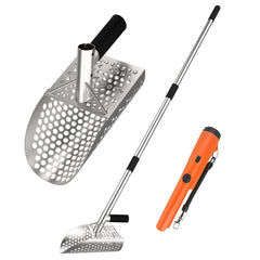 A peerless shovel front view showing stainless steel scoop and long handle for durable digging