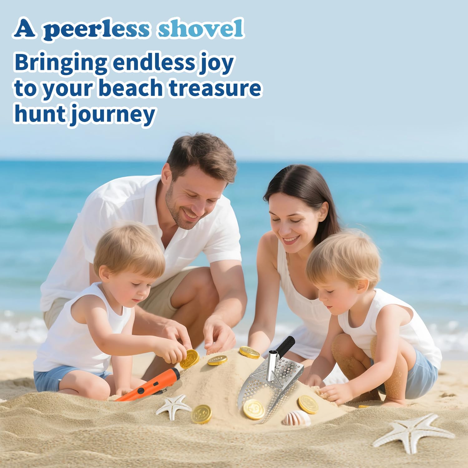 A peerless shovel beside a ruler showing scale and portability for beach detecting trips