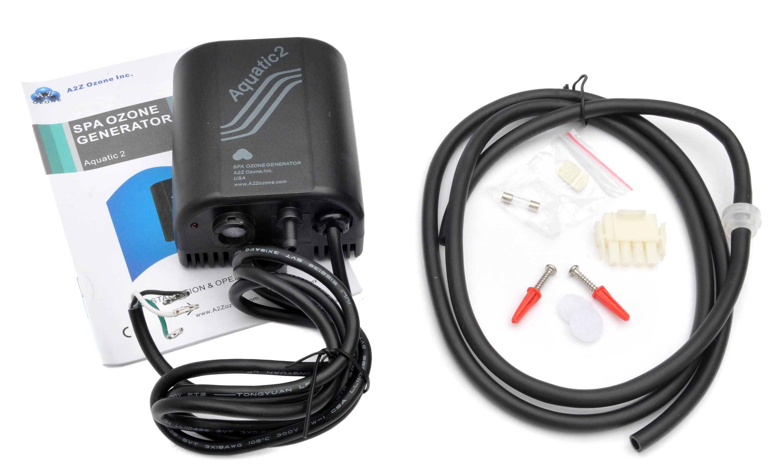 A2Z Ozone Aquatic 2 next to a ruler to show compact size for tight spa equipment spaces