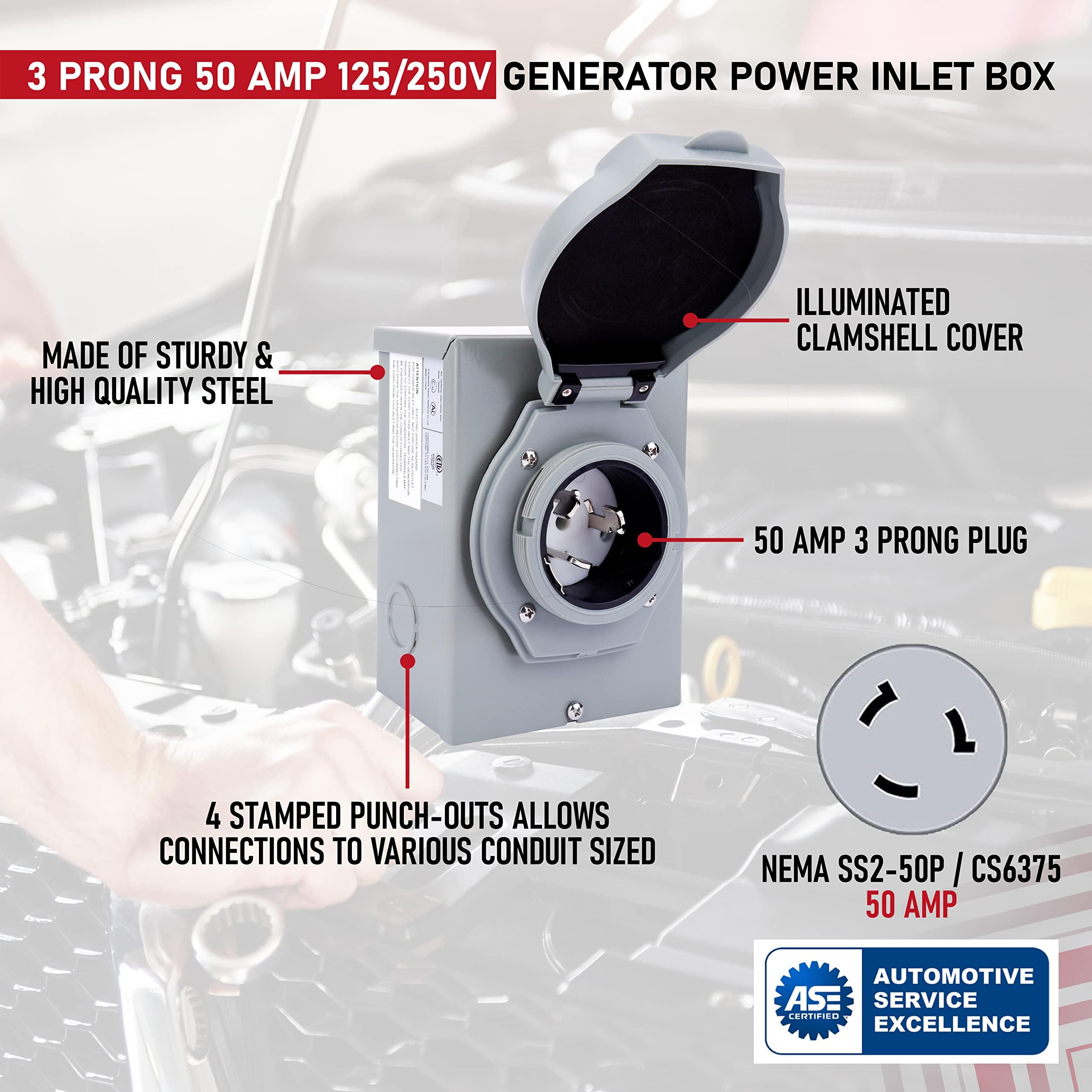 AA Ignition close-up of NEMA SS2-50P receptacle delivering secure power fit