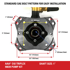 AAA 90039 triplex and bearing close-up highlighting oversized bearings for longer life benefit
