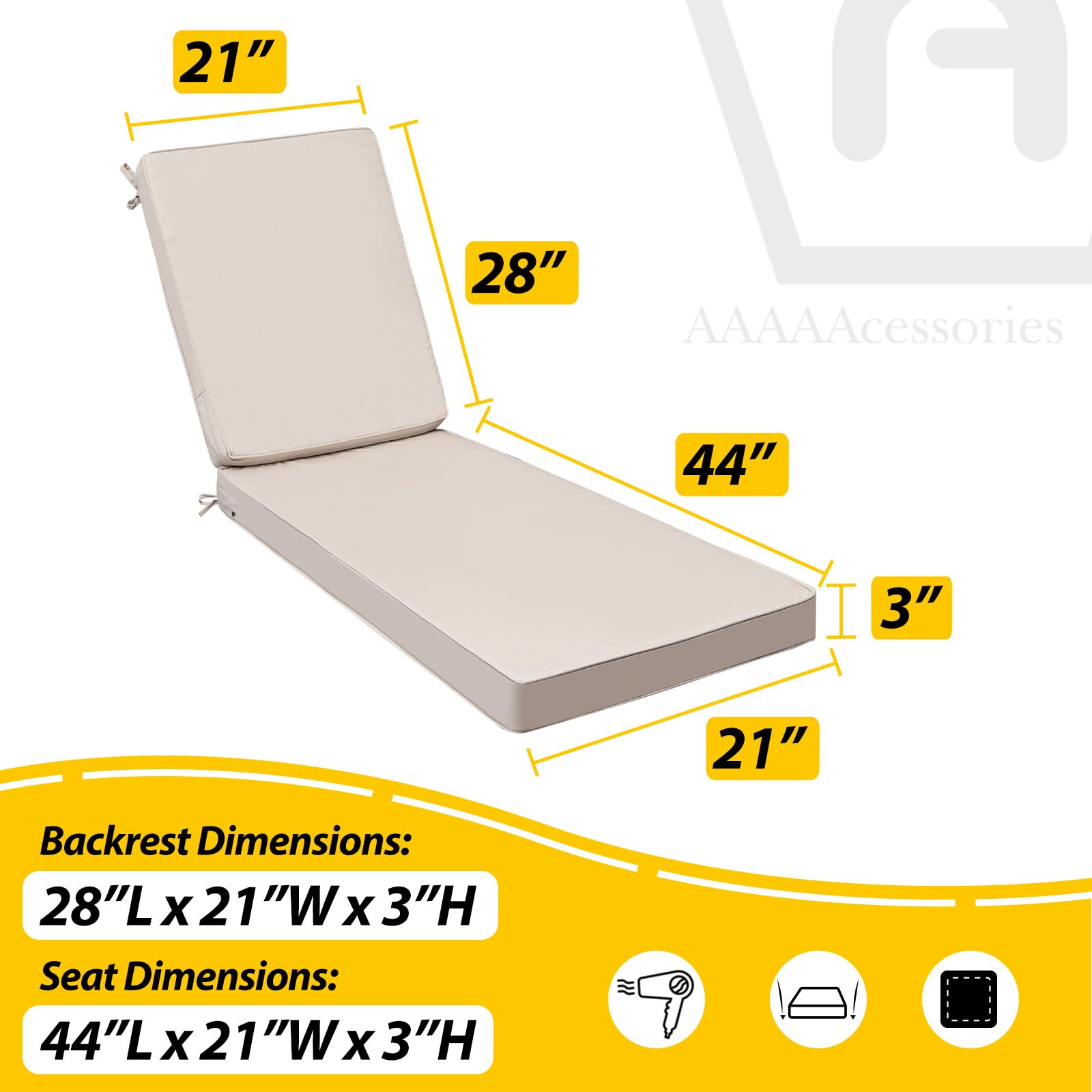 AAAAAcessories cushion tied to chaise demonstrating secure non-slip benefit