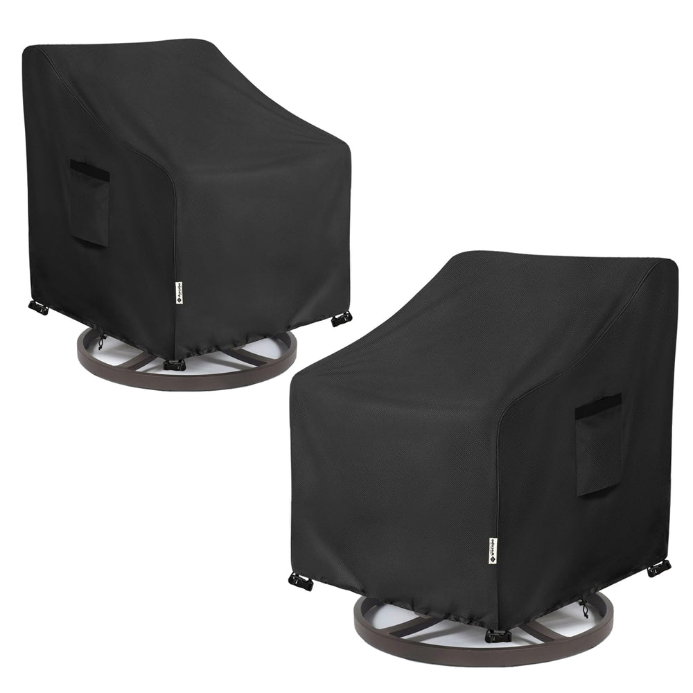 Aacabo front view black cover protecting chair, shows full coverage and weather protection