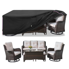 Aacabo front view of full five-piece set covered protects furniture from weather