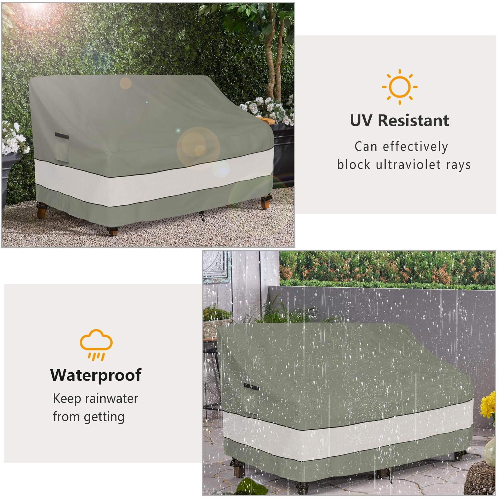 Aacabo cover fitted over 79-inch bench demonstrating full coverage