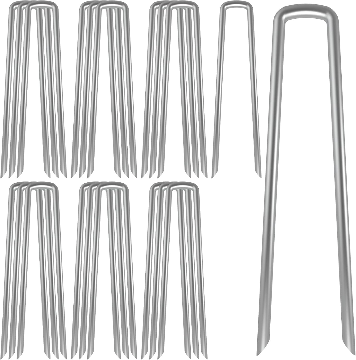 AAGUT front view of 100-pack 12-inch galvanized stakes showing durable packaging and quantity benefit