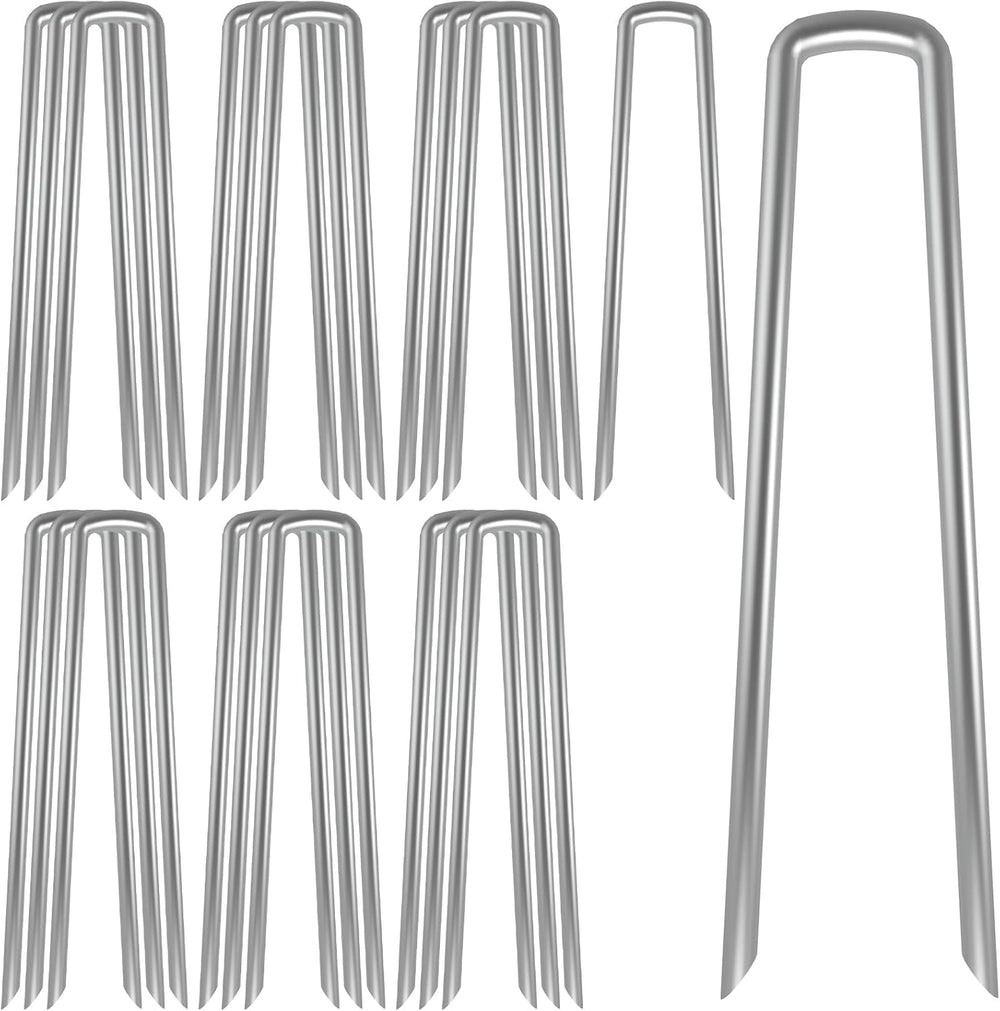 AAGUT front view of 100-pack 12-inch galvanized stakes showing durable packaging and quantity benefit