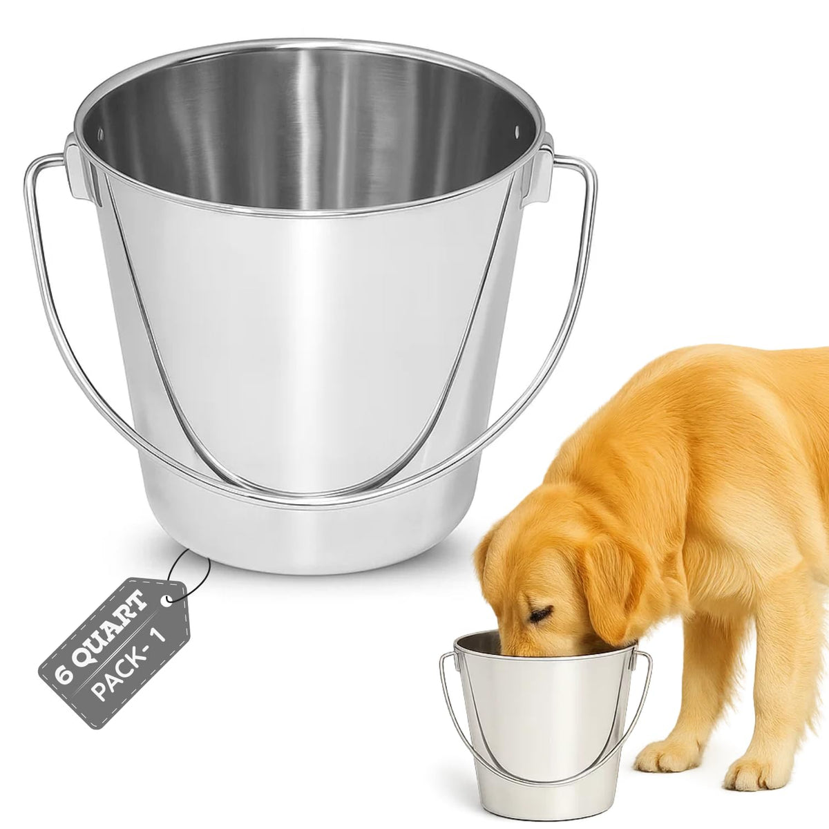 AASPIRE PETS front view bucket showing sturdy stainless steel for long-lasting use
