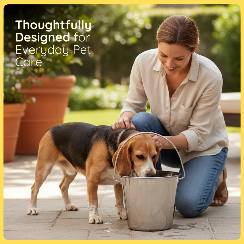 AASPIRE PETS bucket in farm scene with goat showing practical livestock use