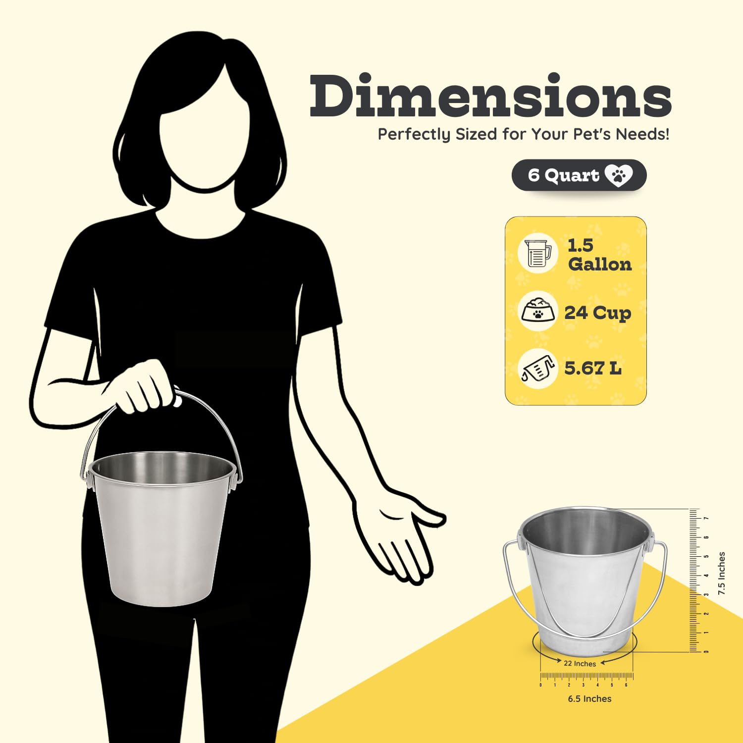 AASPIRE PETS side profile with dimensions showing generous 6-quart capacity