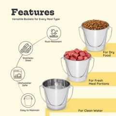 AASPIRE PETS bucket placed inside kennel to show fit and stable feeding solution