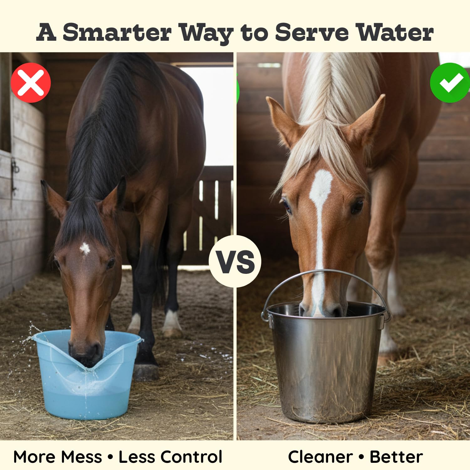 AASPIRE PETS bucket beside horse trough illustrating farm-ready durability and capacity