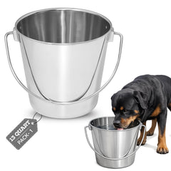 AASPIRE PETS front view of stainless steel bucket shows sturdy build and capacity