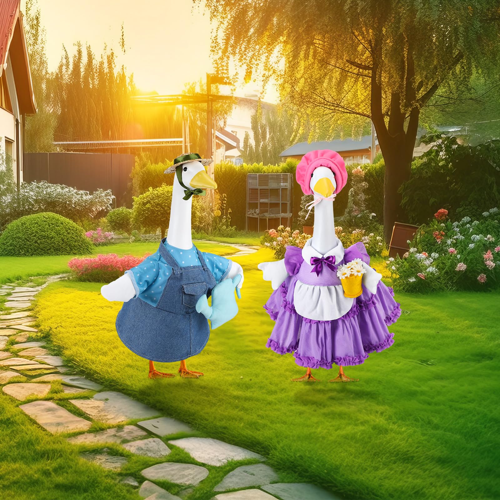 Abbylike outfits in use on porch geese creating an inviting seasonal lawn scene