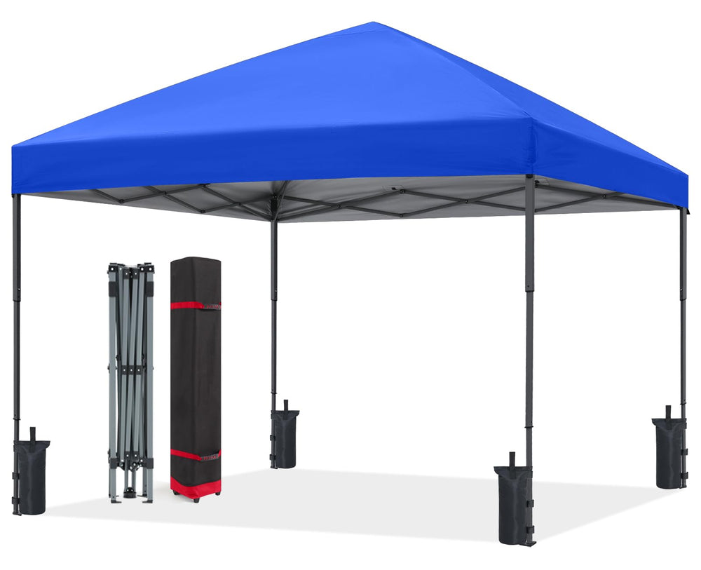 ABCCANOPY 10x10 front view showing full blue canopy shelter and coverage benefit