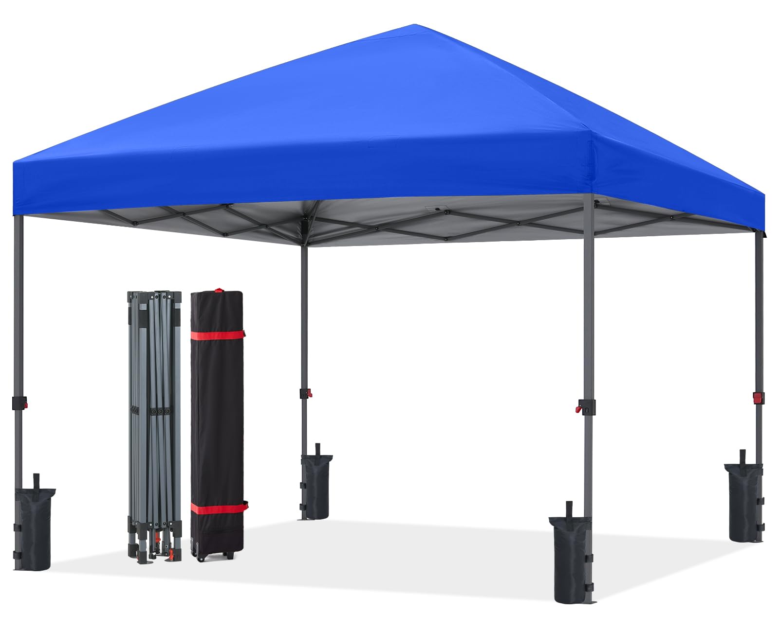 ABCCANOPY front view showing royal blue canopy and sheltered space benefit