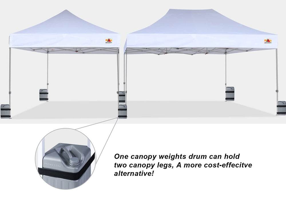 ABCCANOPY water-filled weight next to measuring bottle showing 49 lb total