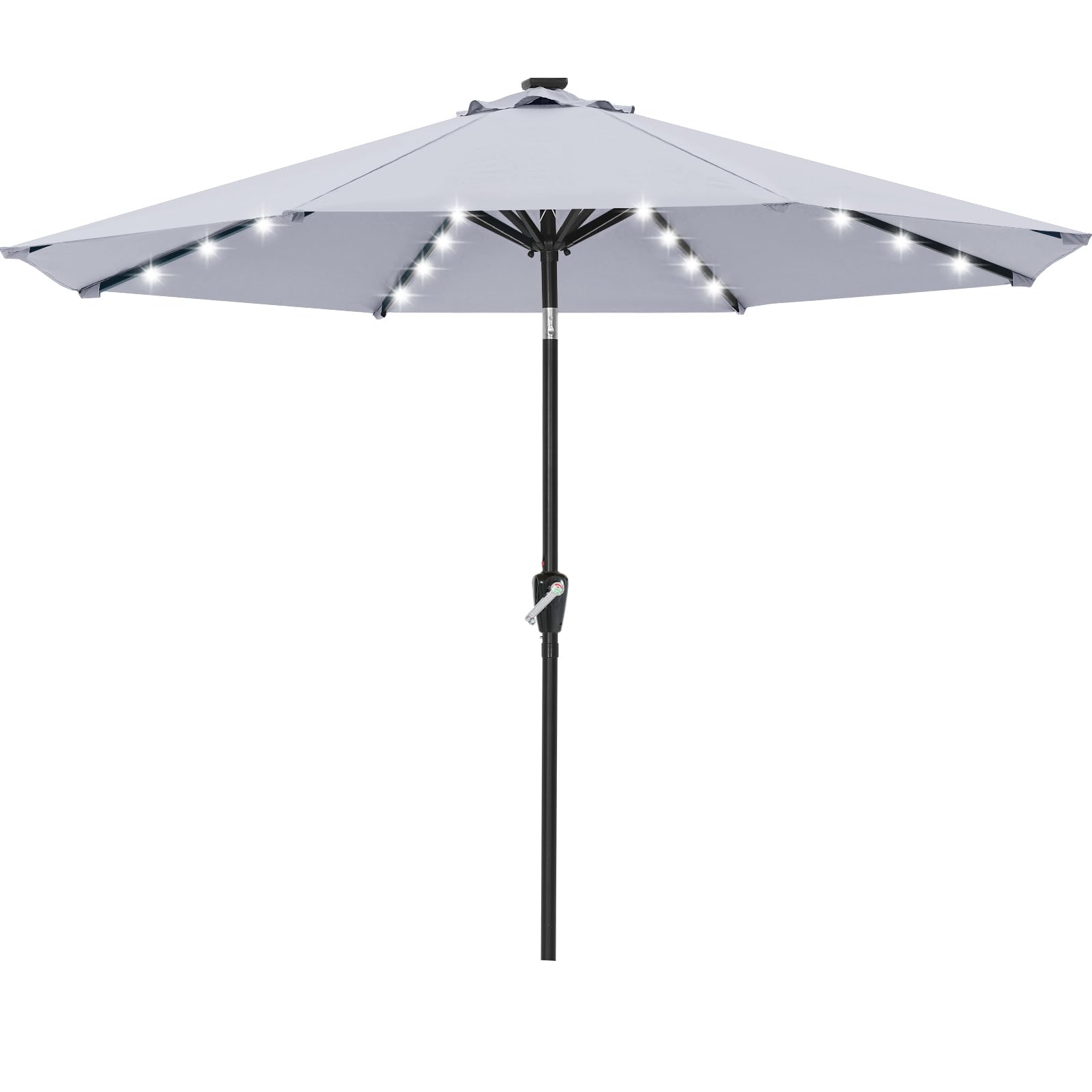 ABCCANOPY front view of 11ft grey patio umbrella showing full canopy and lighting benefit