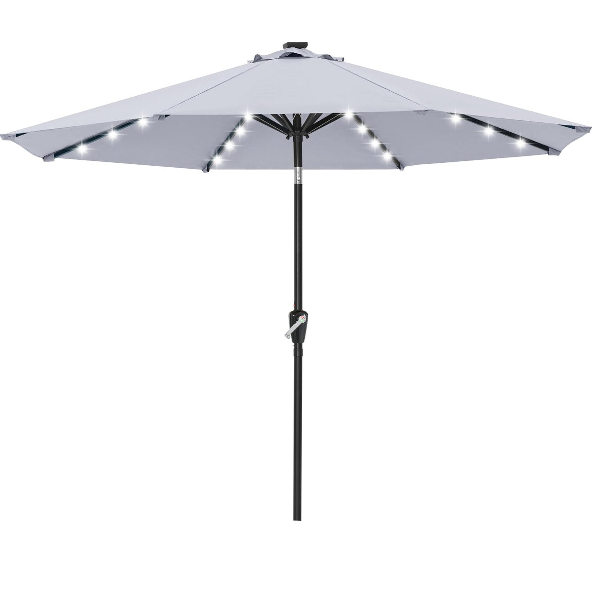 ABCCANOPY front view of 11ft grey patio umbrella showing full canopy and lighting benefit