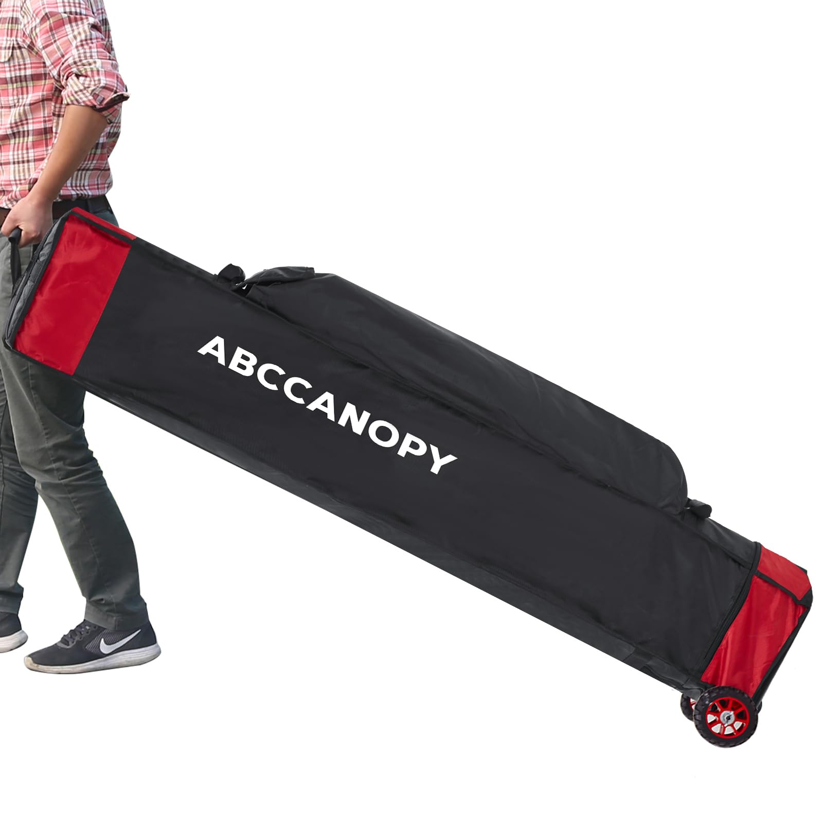 ABCCANOPY front view of black roller bag showing full-length zipper and durable fabric for secure transport