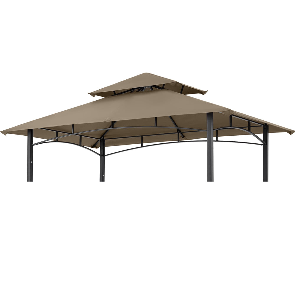 ABCCANOPY front view of khaki replacement canopy showing clean coverage and sun protection