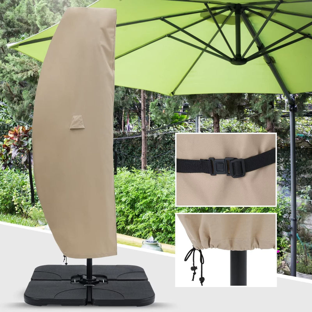 ABCCANOPY khaki cover front view protecting umbrella, looks tidy and durable