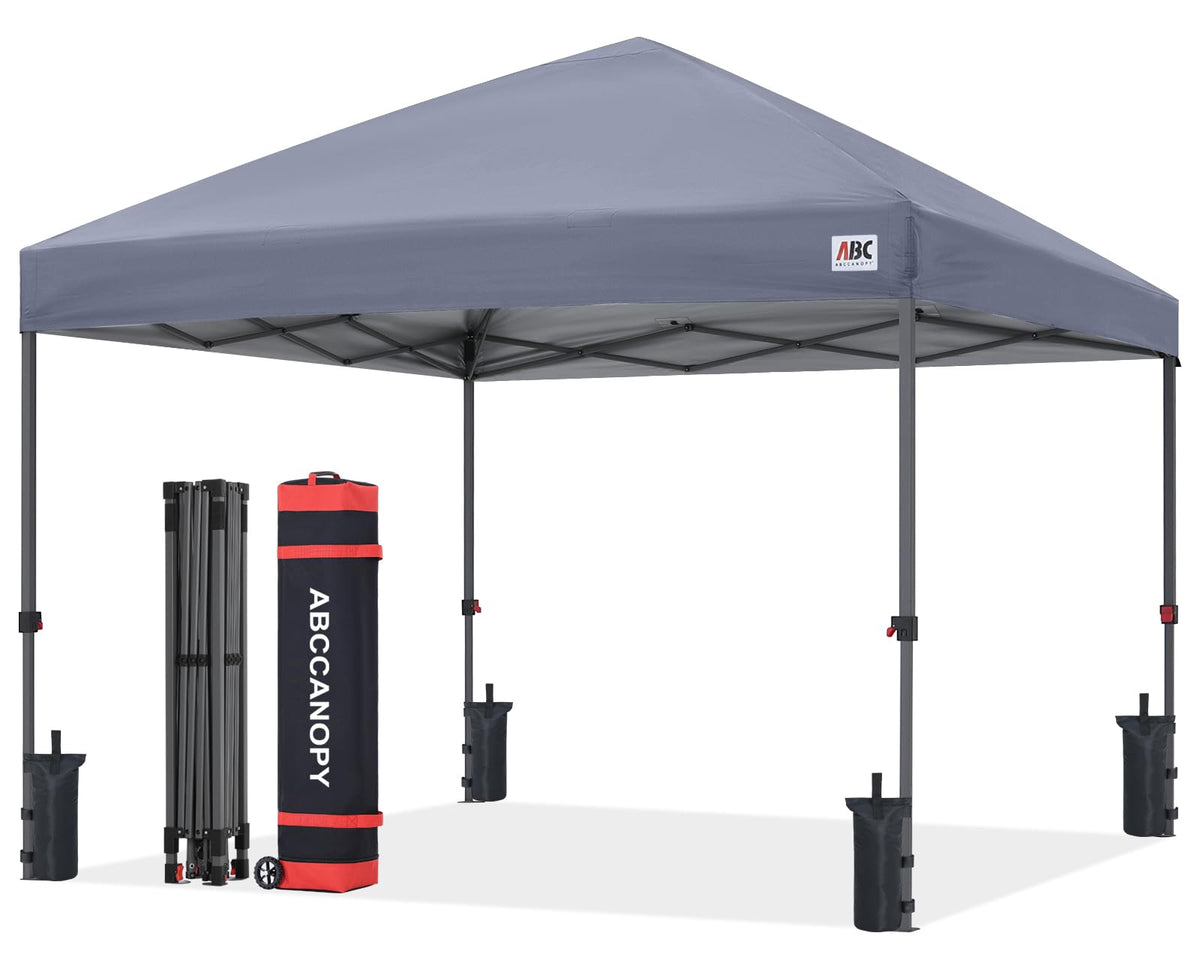 ABCCANOPY front view light gray canopy showing full 10x10 coverage and shade