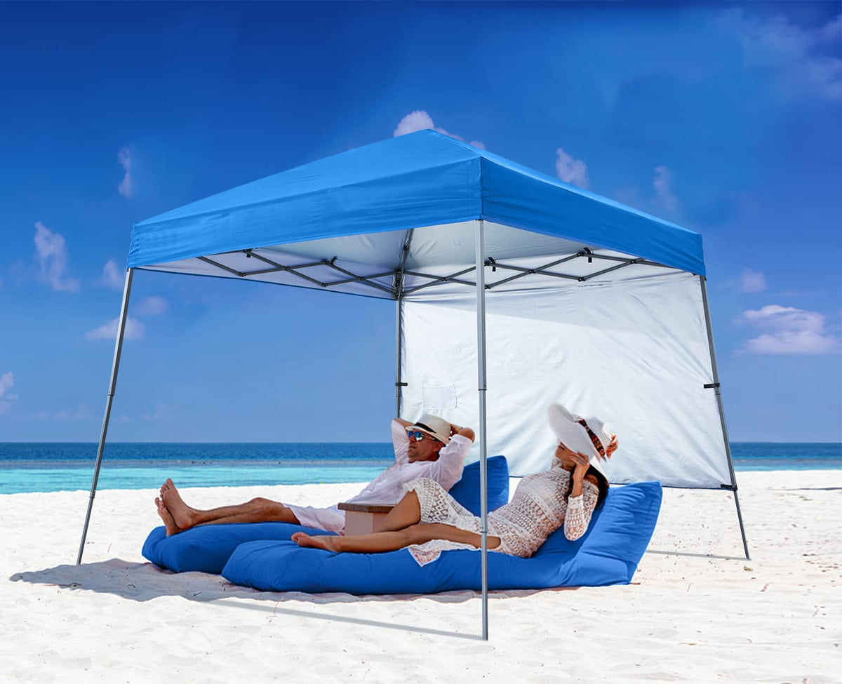 ABCCANOPY front view royal blue canopy showing shade and easy setup benefit