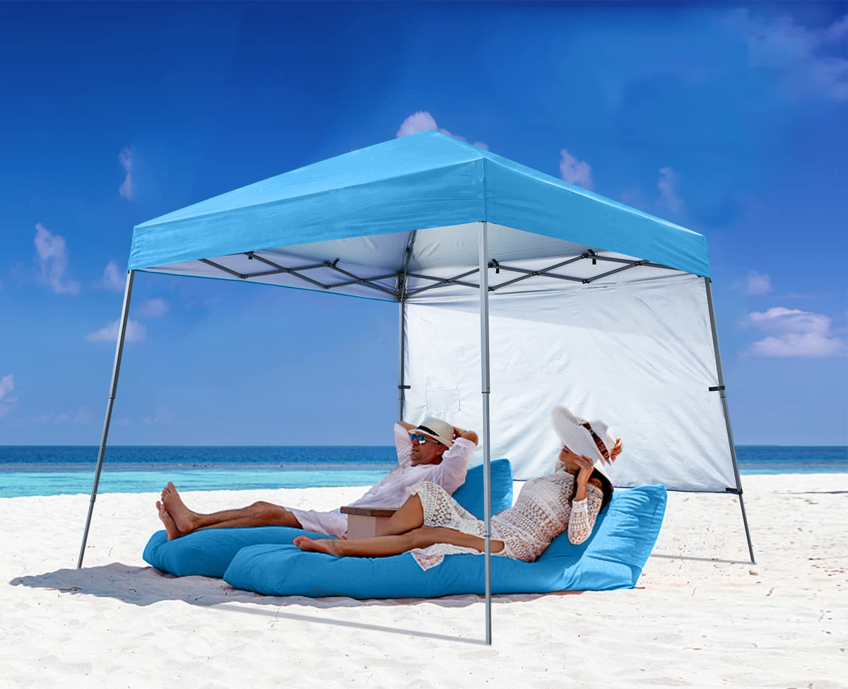 ABCCANOPY front view sky blue canopy shows full shade coverage and quick setup