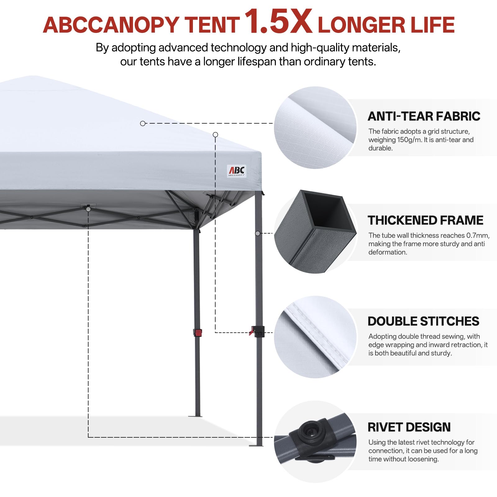 ABCCANOPY adjustable leg locking system for custom height and stability