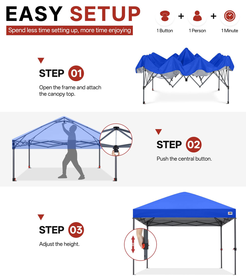 ABCCANOPY adjustable leg showing three height settings benefit
