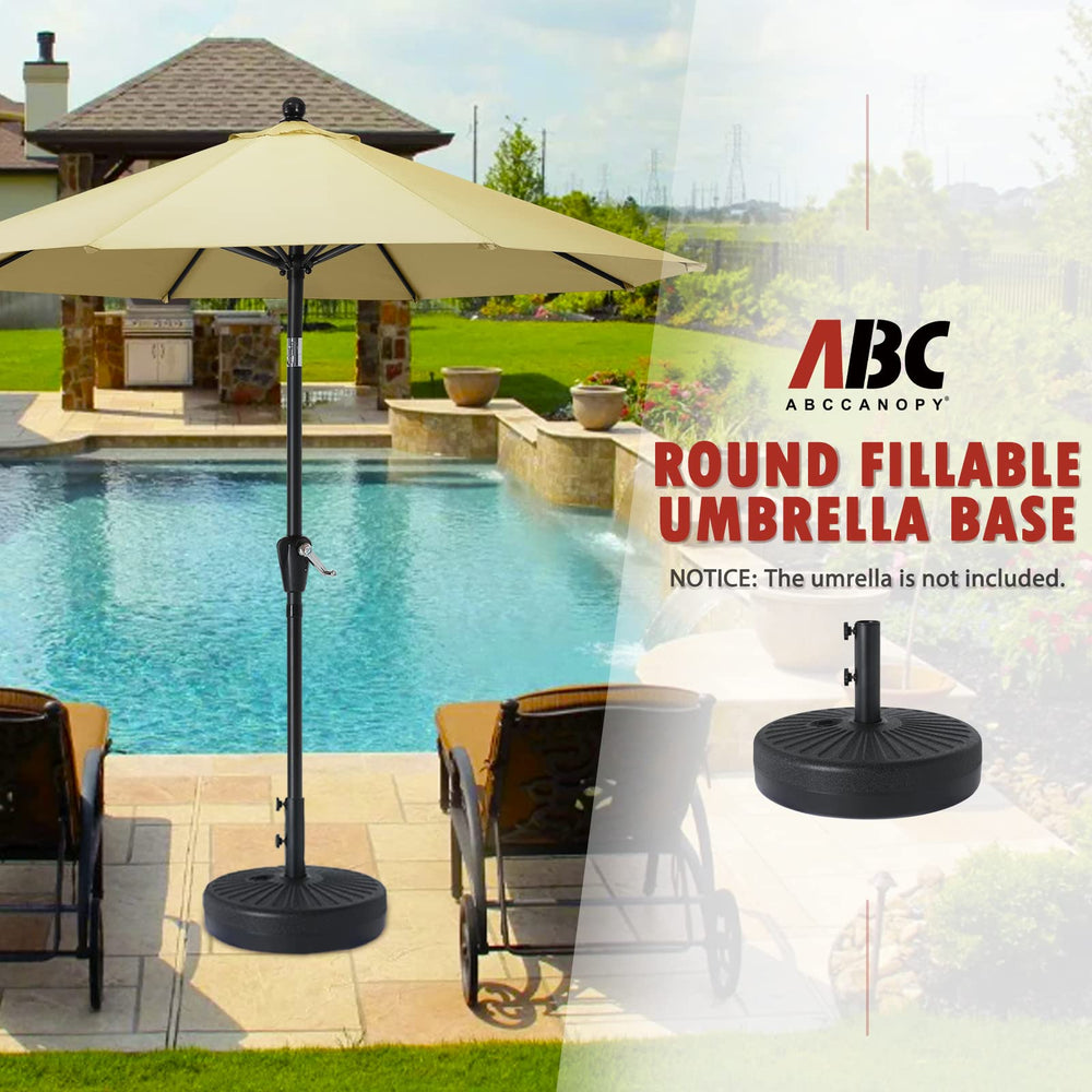 ABCCANOPY base in use on a patio illustrating secure umbrella support