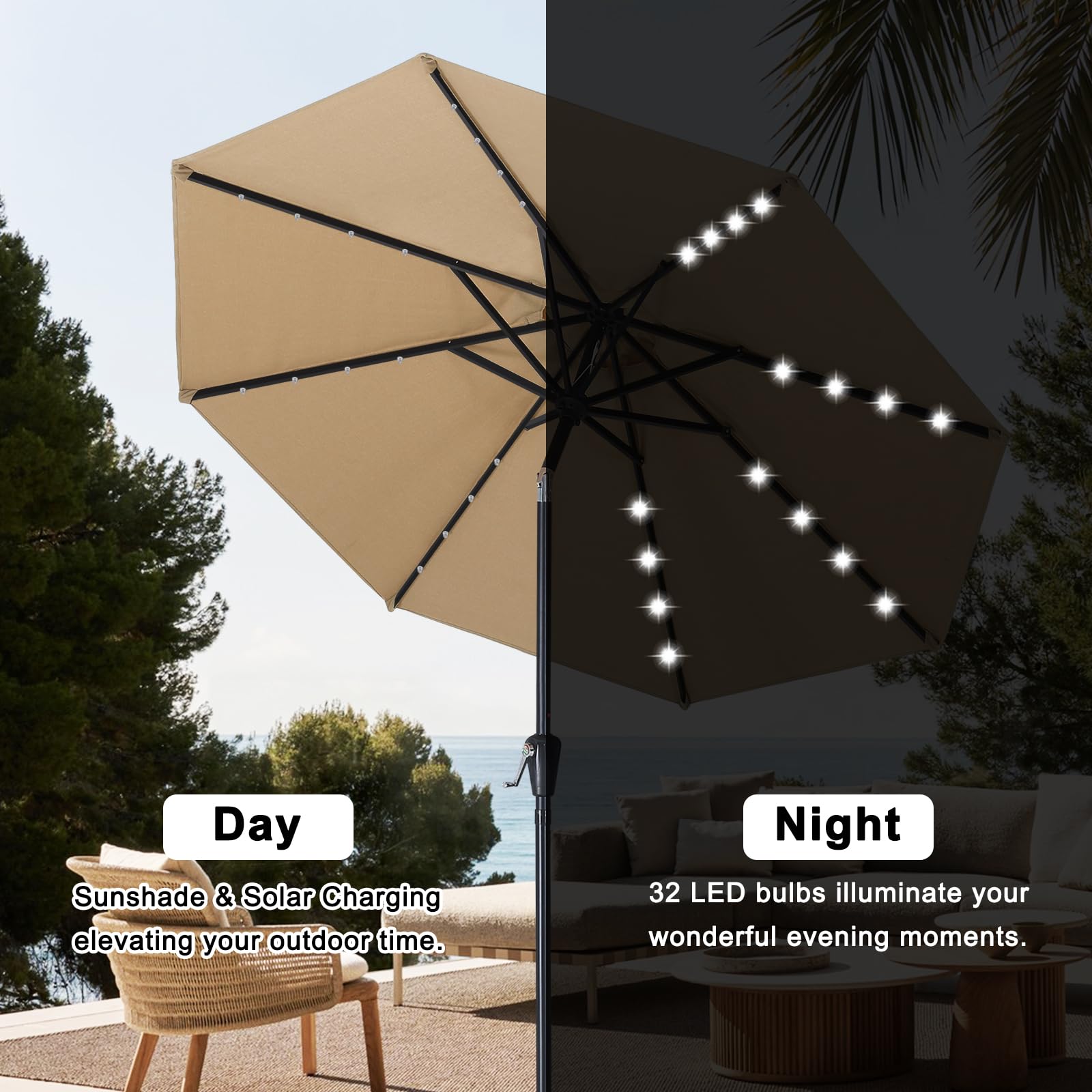 ABCCANOPY LED light on rib illuminating table area for evening use