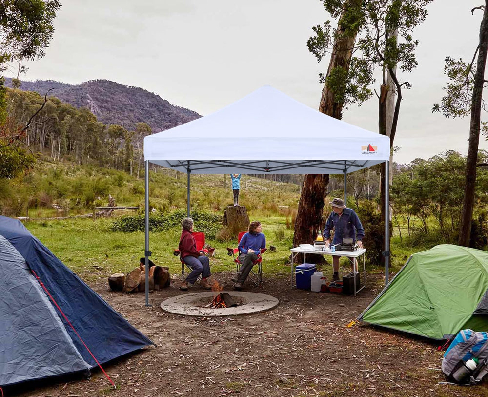 ABCCANOPY next to person showing 10x10 scale and practical coverage