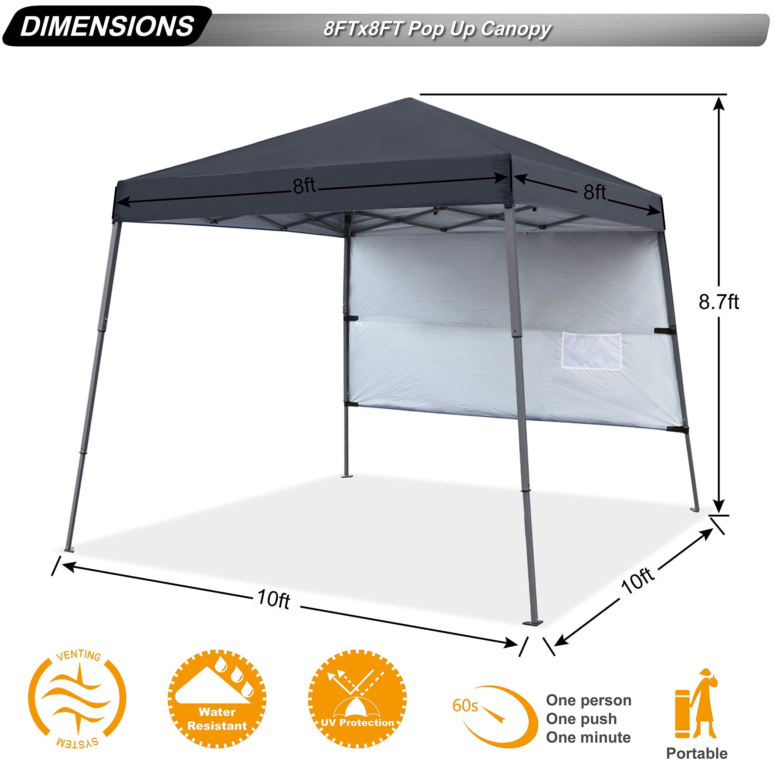 ABCCANOPY side view with sun wall attached demonstrating extra privacy and shade