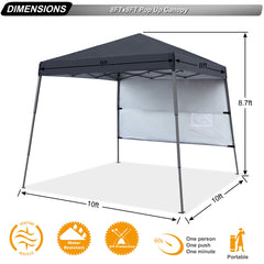 ABCCANOPY side view with sun wall attached demonstrating extra privacy and shade