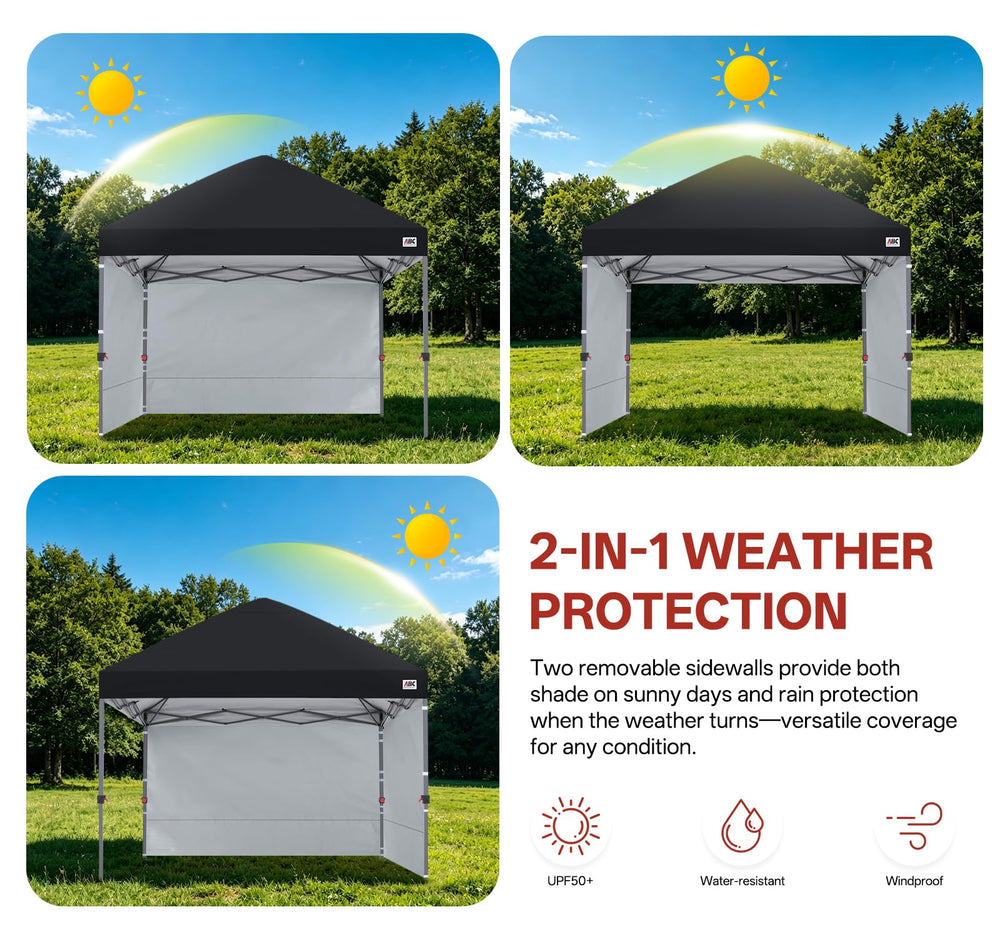 ABCCANOPY sidewall attachment close-up showing easy install and privacy benefit