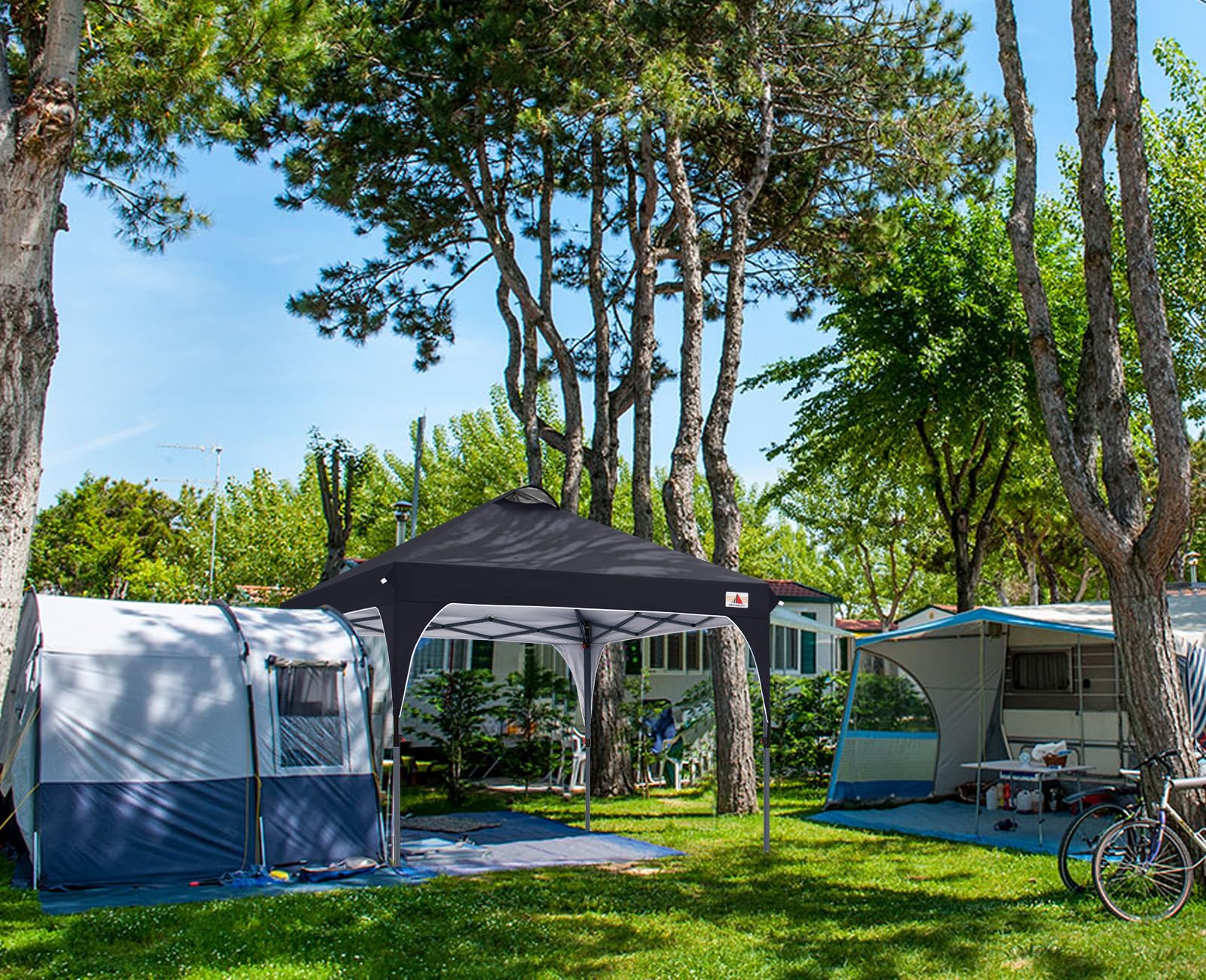 ABCCANOPY canopy next to person illustrating 10x10 size and coverage