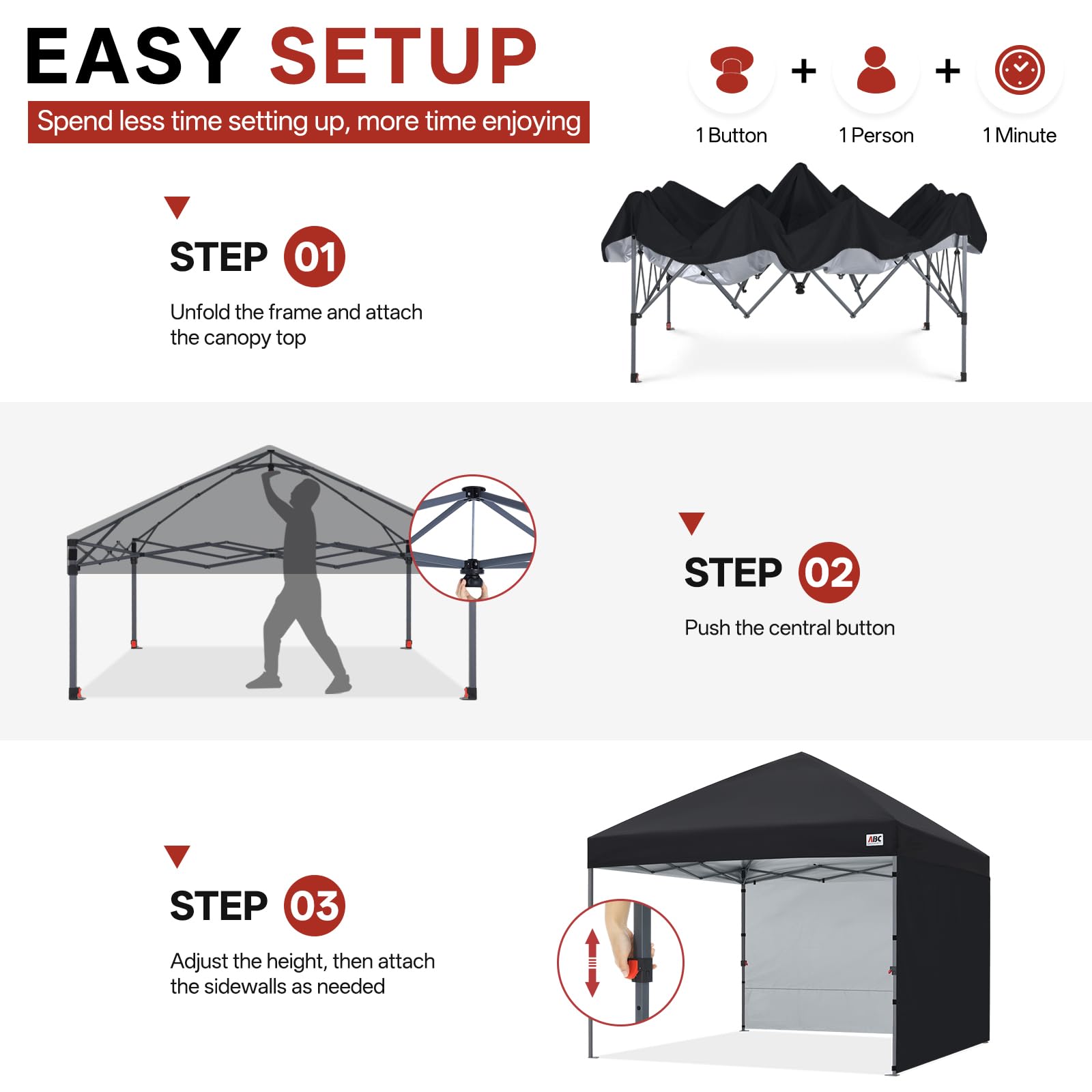 ABCCANOPY canopy next to chairs showing 100 sq ft space and seating capacity benefit