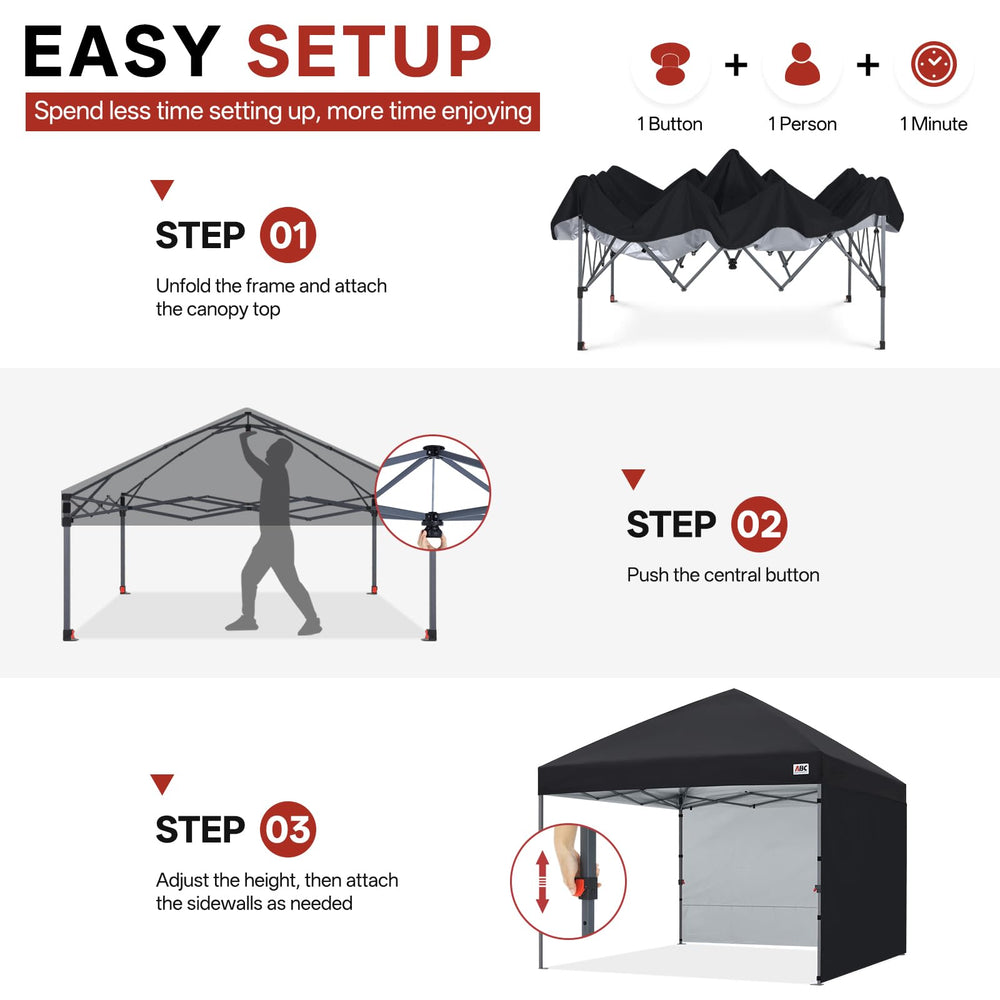 ABCCANOPY canopy next to chairs showing 100 sq ft space and seating capacity benefit