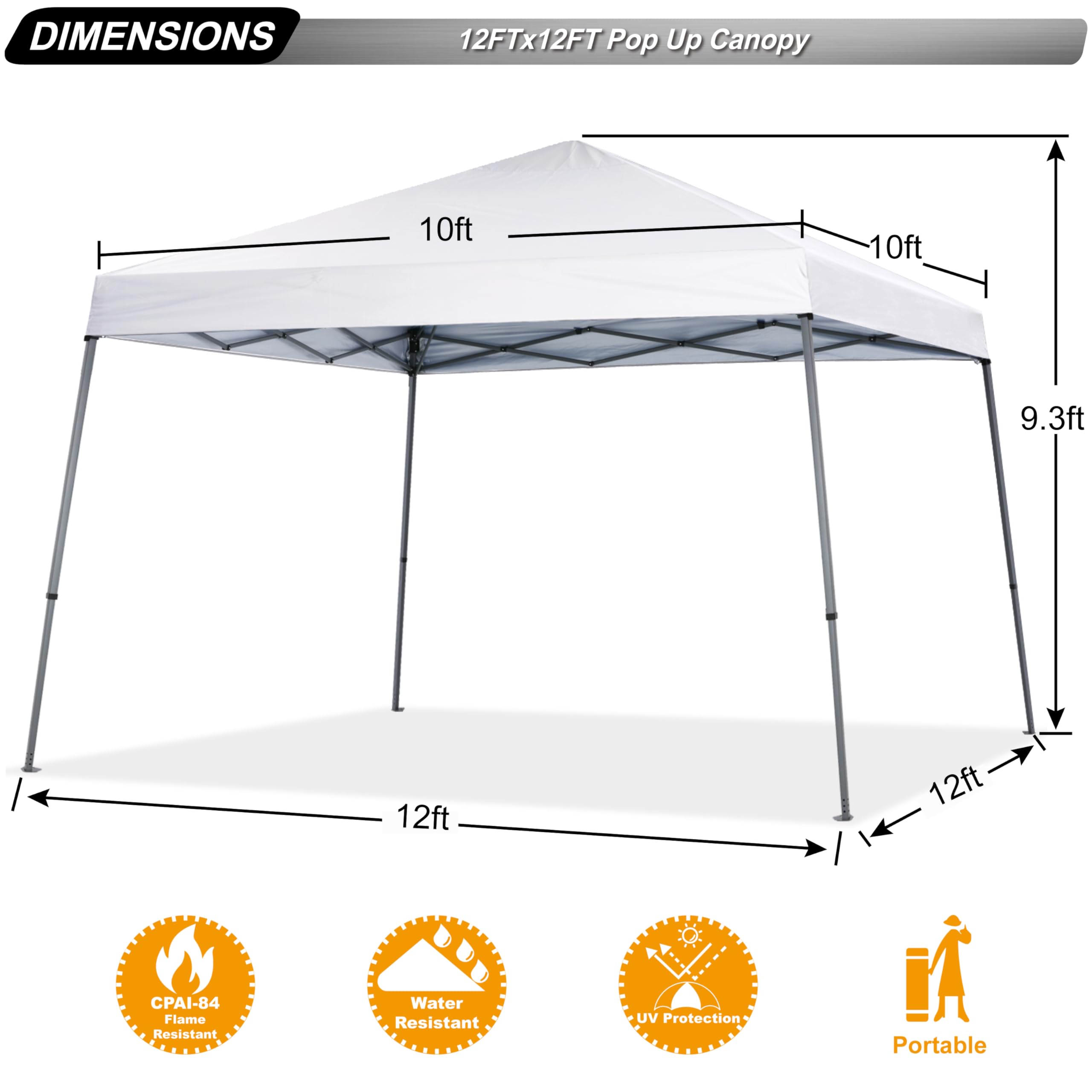 ABCCANOPY slant leg detail with two-pin adjustment showing flexible height benefit