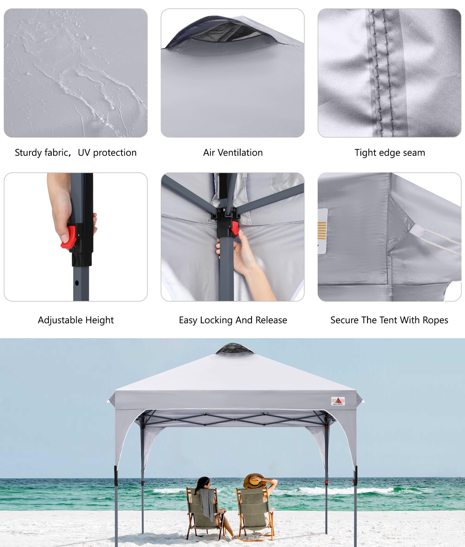 ABCCANOPY silver-coated top texture highlighting UPF50+ sun protection