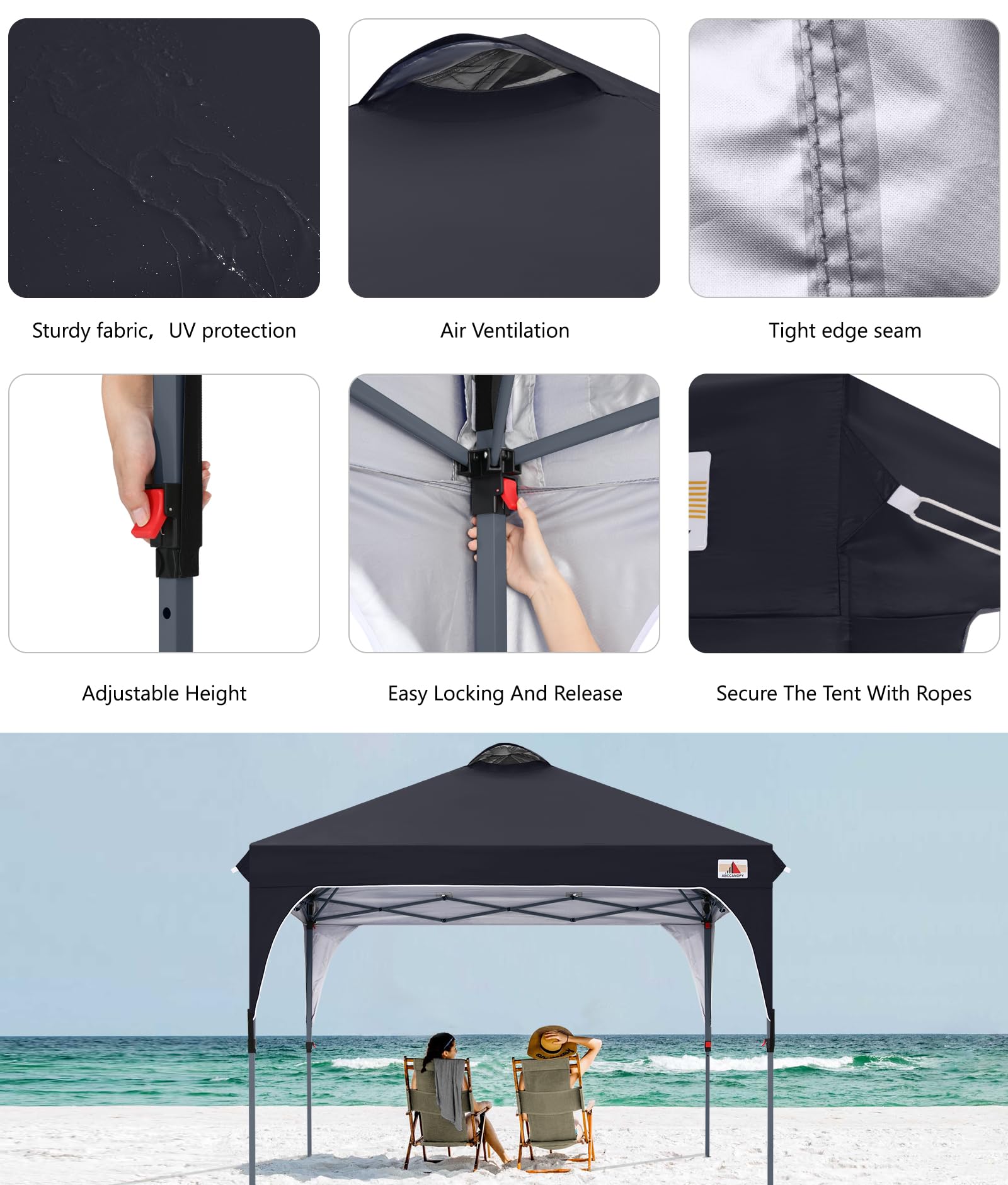 ABCCANOPY silver-coated top fabric texture offering UPF50+ sun protection