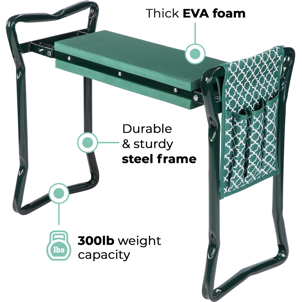 Abco Tech kneeler mode beside flowerbed protecting knees from dirt