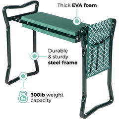 Abco Tech kneeler mode beside flowerbed protecting knees from dirt