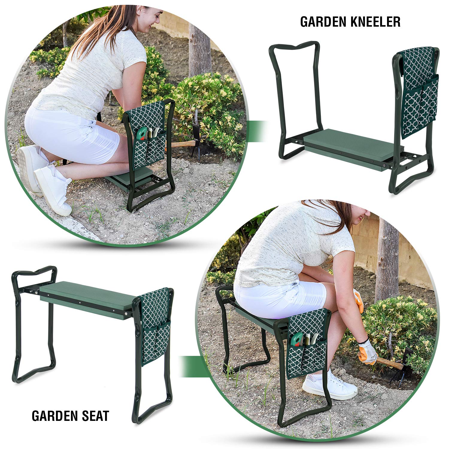 Abco Tech lifestyle shot of gardener using stool for efficient work