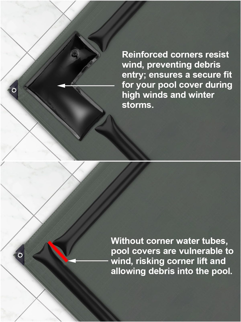 Abimars tube at a winter pool setting protecting cover and reducing debris