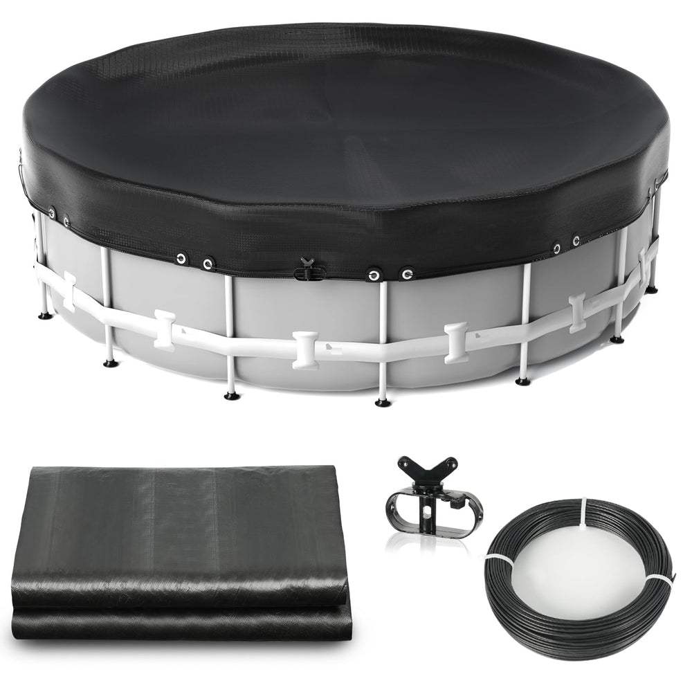 Abimars front packaging showing 8ft round cover and key specs for long-lasting protection