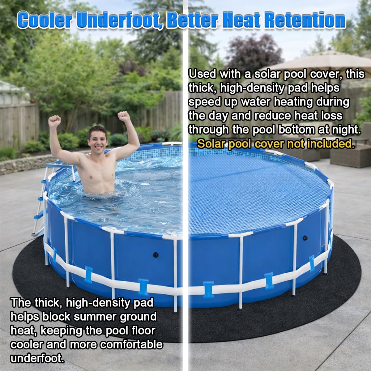 Abimars backyard pool scene with pad for improved comfort and extended liner life